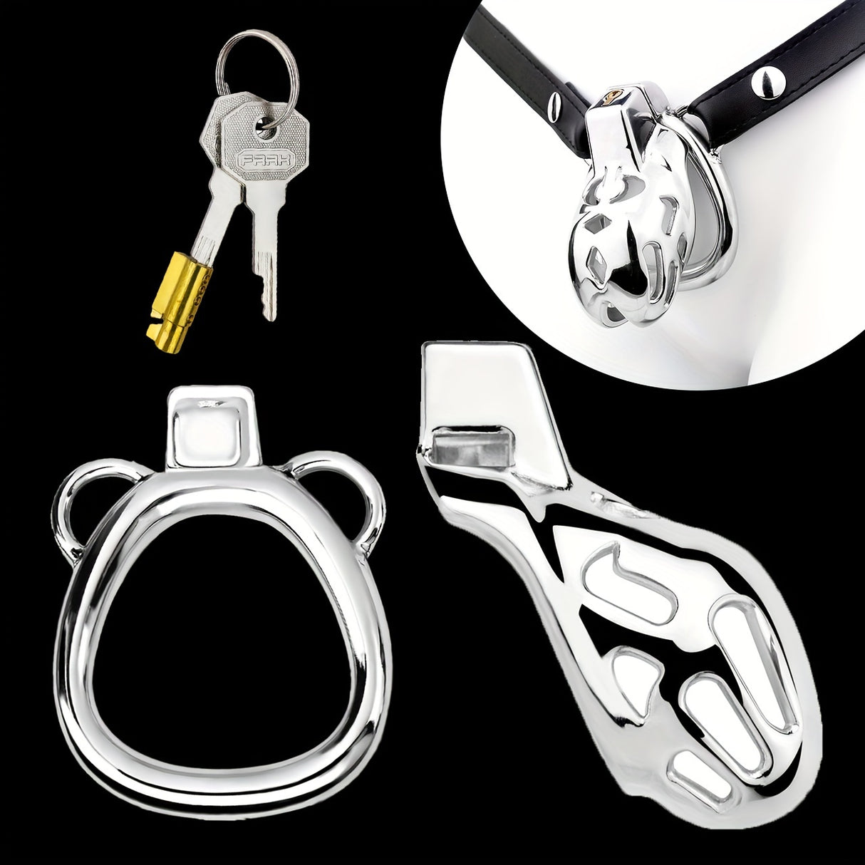 FRRK-183 Male Stainless Chastity Lock Cage Penis Cock Cage Belt Device