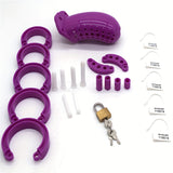 FRRK-23 Long Colorful Chastity Cage ABS Resin Cock Lock With 5 Penis Rings