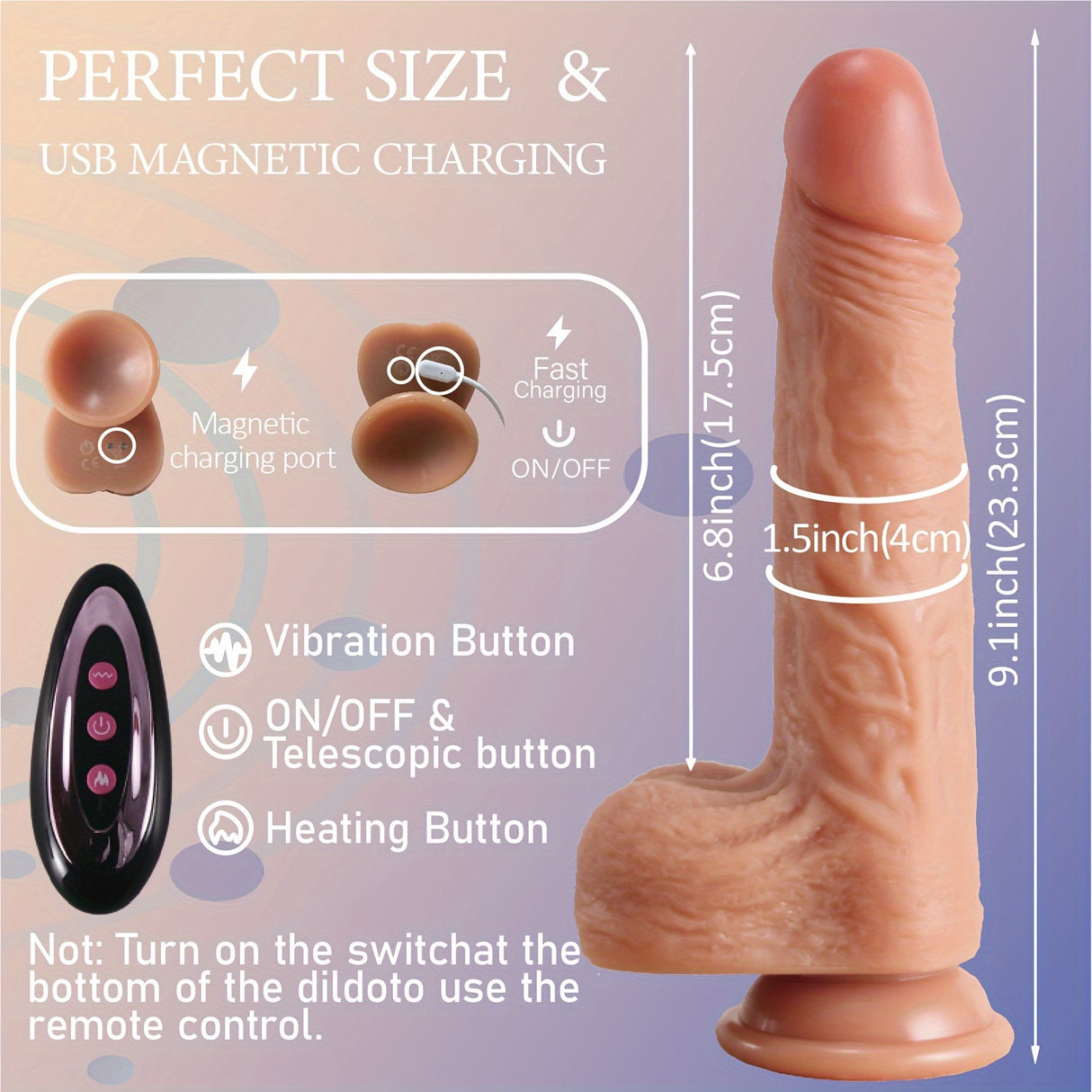 YIQU Remote Control Dildo 4-in-1 360-degree Dildo With 10 Vibration 10 Telescopic