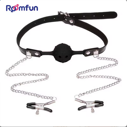 2024 New arrival ROOMFUN SM Flirting Ball Gag With Nipple Clamps