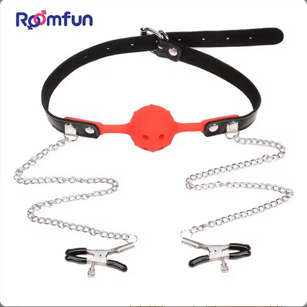 2024 New arrival ROOMFUN SM Flirting Ball Gag With Nipple Clamps