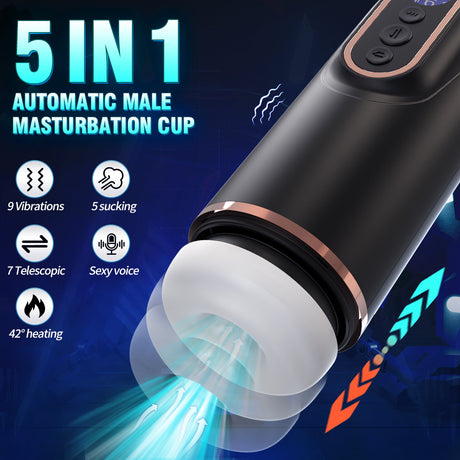 2024 Amazing 5in1 telescopic Electric sucker heating Voice Male Masturbation Cup