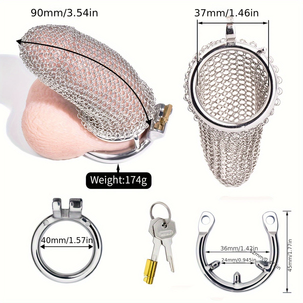 FRRK-196 Mesh Stainless Steel Male Chastity Cage Penis Cage Device