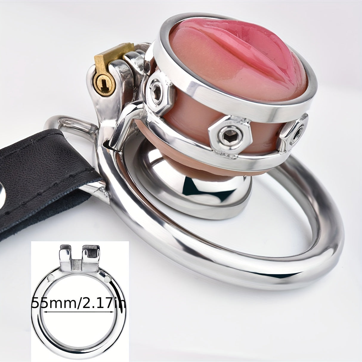 FRRK-411 Stainless Steel Pink Vagina Shap Male Chastity Cock Cage Device