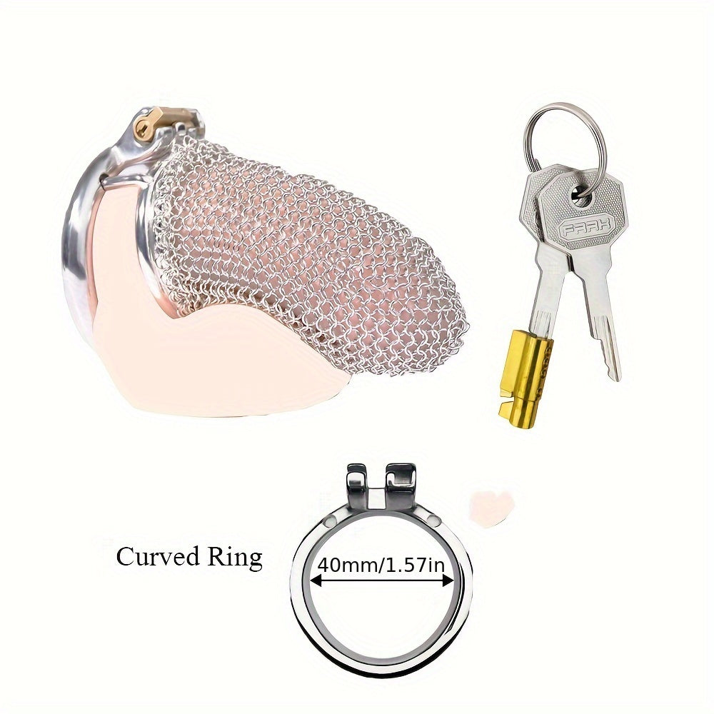 FRRK-195 Male Stainless Mesh Chastity Lock Cage Penis Cock Cage Device