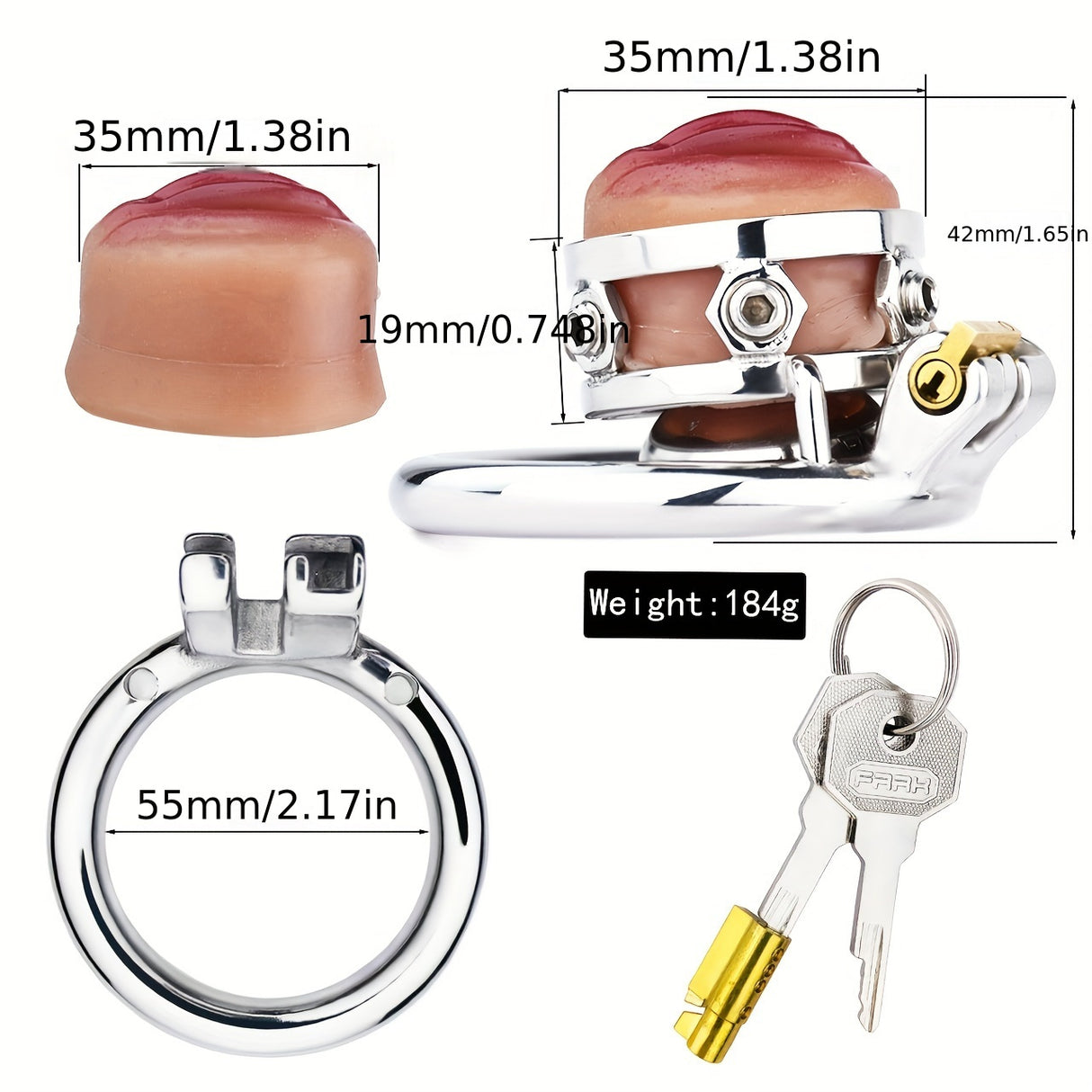 FRRK-411 Stainless Steel Pink Vagina Shap Male Chastity Cock Cage Device