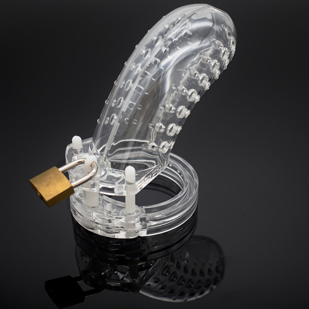 FRRK-23 Long Colorful Chastity Cage ABS Resin Cock Lock With 5 Penis Rings