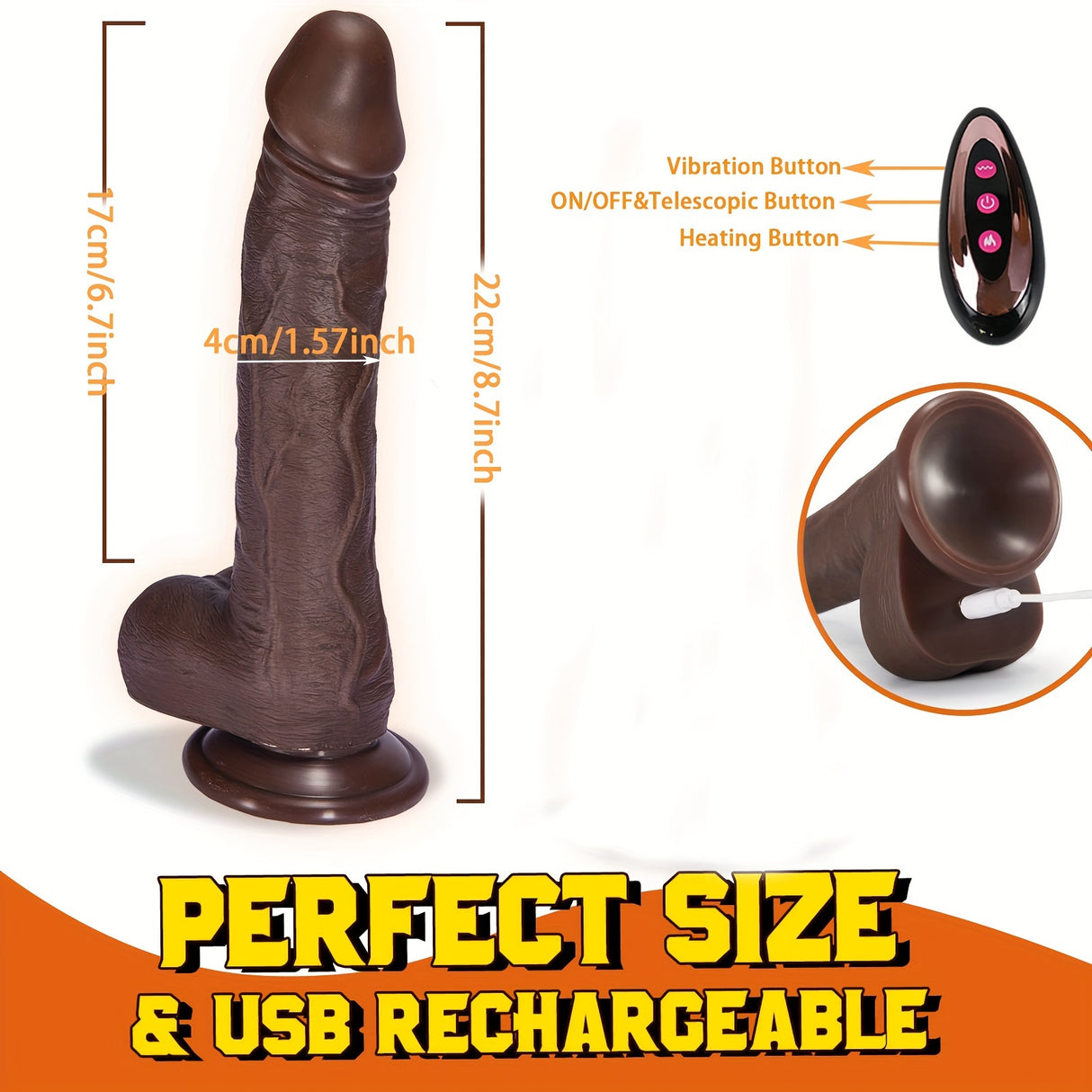 YIQU 22.1cm Insert Dildo With 10 Vibration 10 Telescopic 360 Rotation