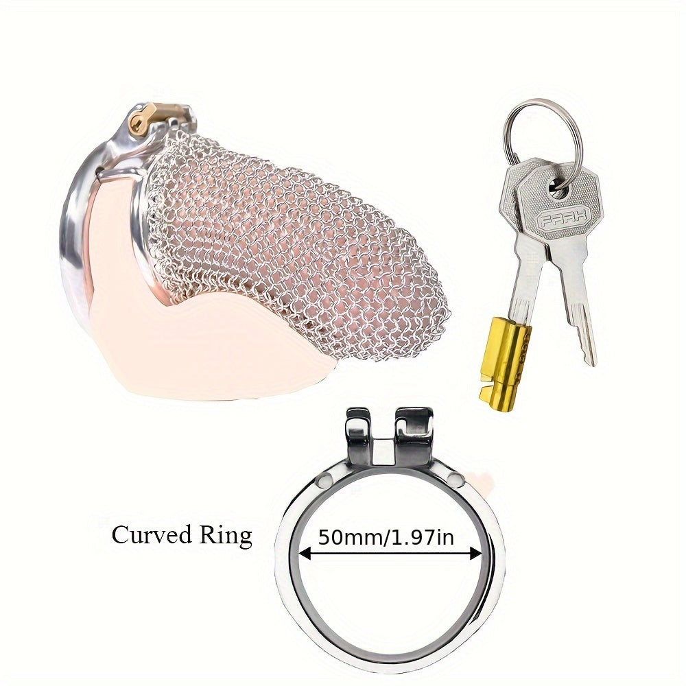 FRRK-195 Male Stainless Mesh Chastity Lock Cage Penis Cock Cage Device