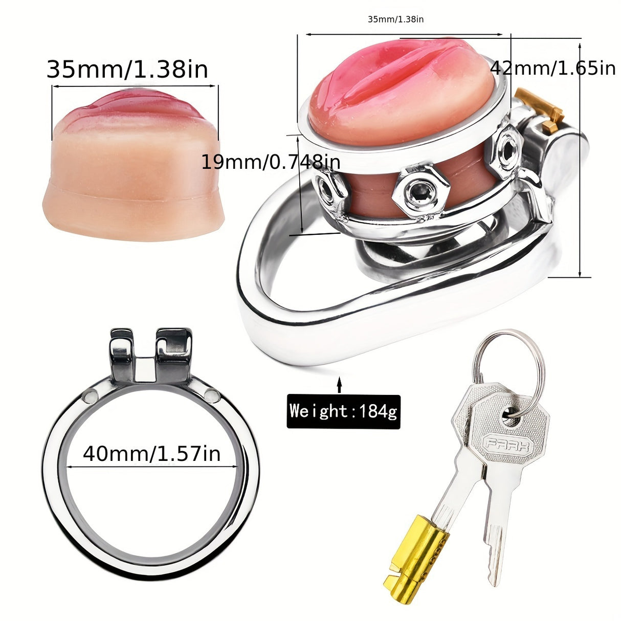 FRRK-411 Stainless Steel Pink Vagina Shap Male Chastity Cock Cage Device