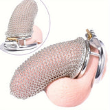 FRRK-195 Male Stainless Mesh Chastity Lock Cage Penis Cock Cage Device