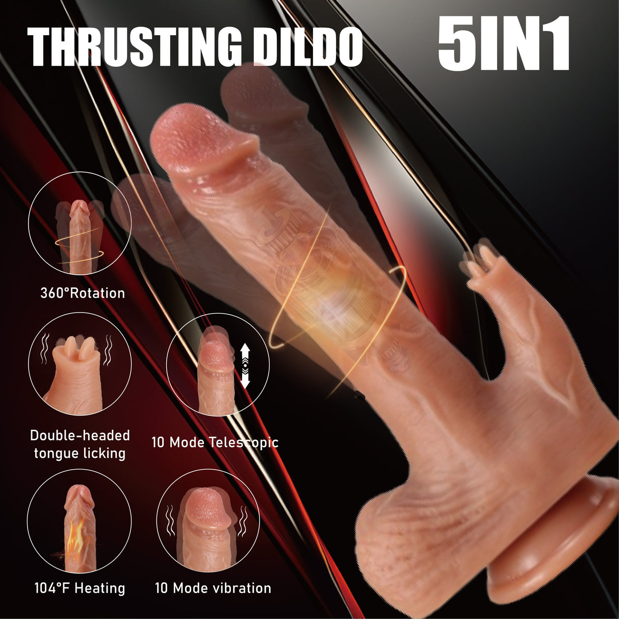 YIQU 5-in-1 Double-Headed Tongue Licking Dildo