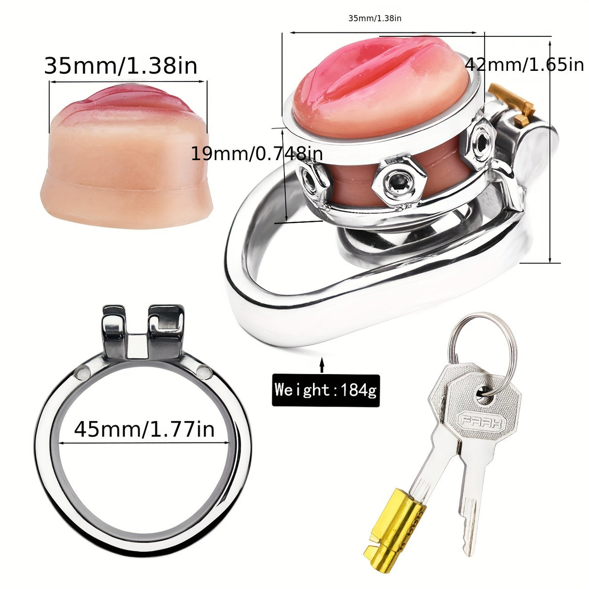 FRRK-411 Stainless Steel Pink Vagina Shap Male Chastity Cock Cage Device