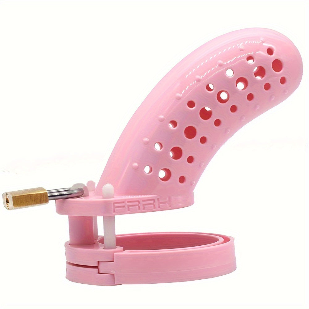 FRRK-23 Long Colorful Chastity Cage ABS Resin Cock Lock With 5 Penis Rings