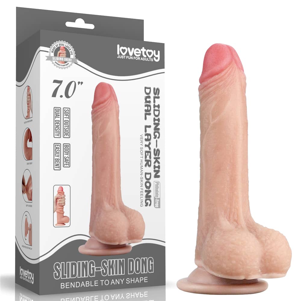 7'' Sliding Skin Dual Density Dildo With Balls - Flesh