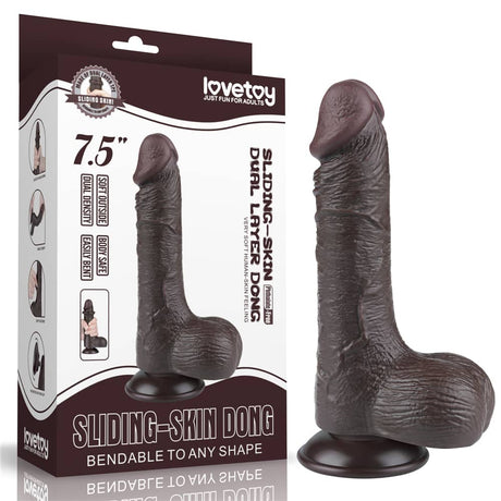 7.5'' Sliding Skin Dual Density Dildo With Balls - Black