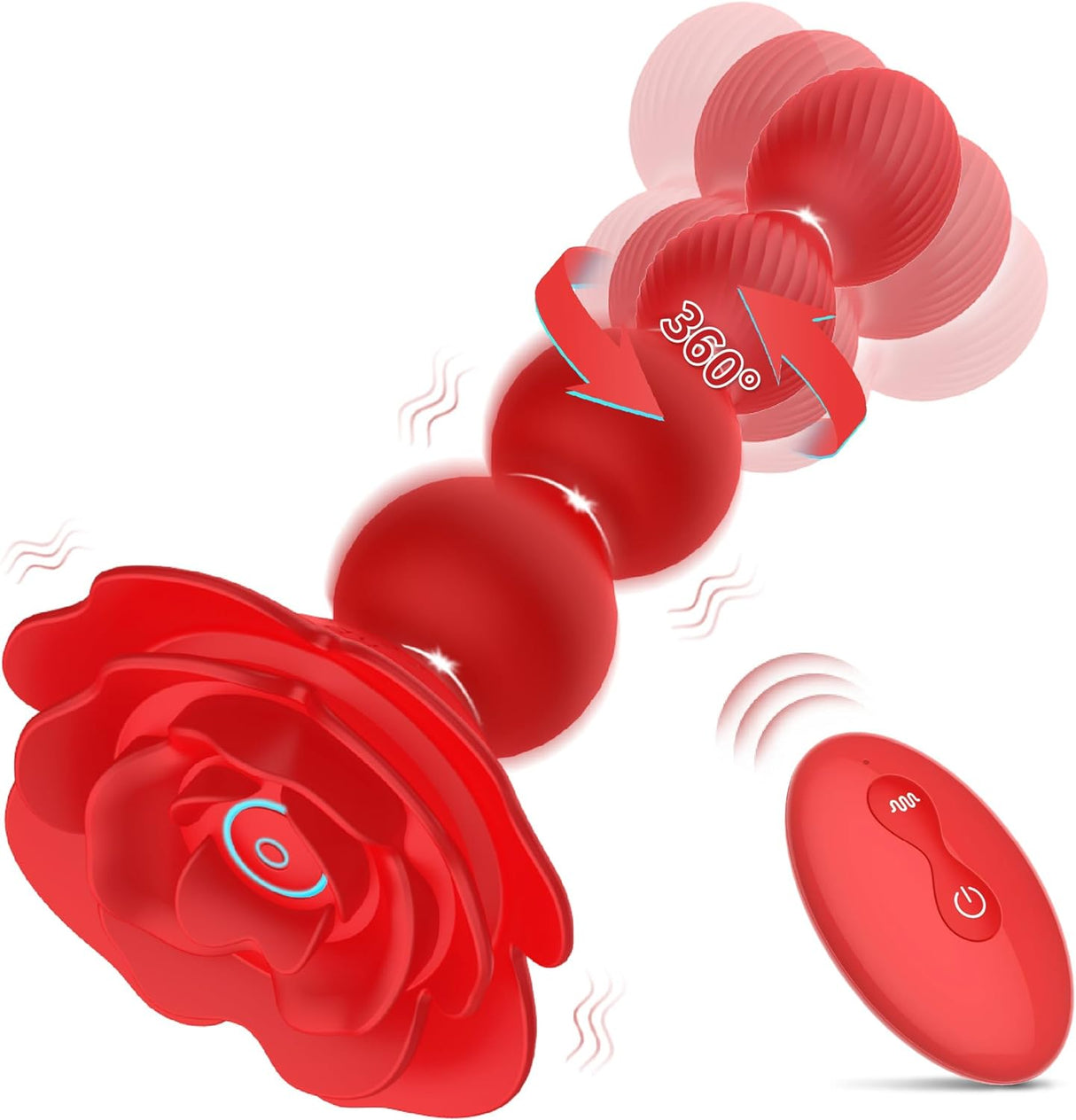 Anal Beads Anal Butt Plug,10 Rotate Twist and Vibrating Modes,Prostate Massager Graded Silicone Design Anal Vibrators for Men,Remote Control Rose Toy for Women,Adult Sex Toys for Couple (Red)