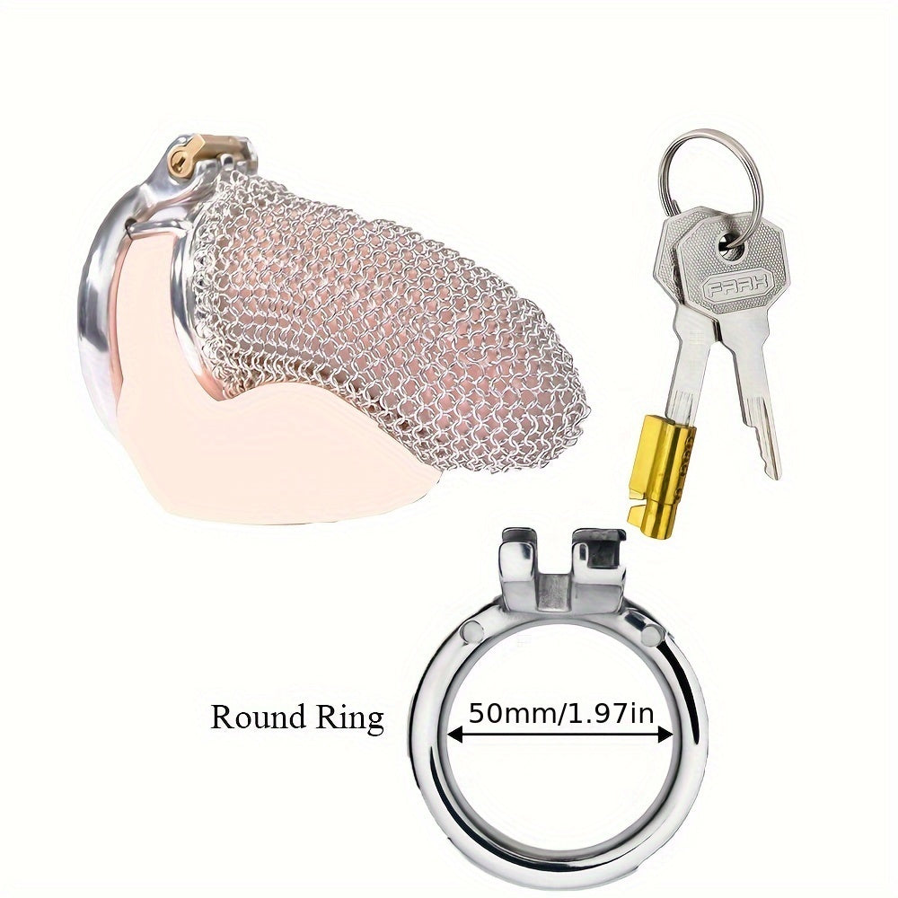 FRRK-195 Male Stainless Mesh Chastity Lock Cage Penis Cock Cage Device