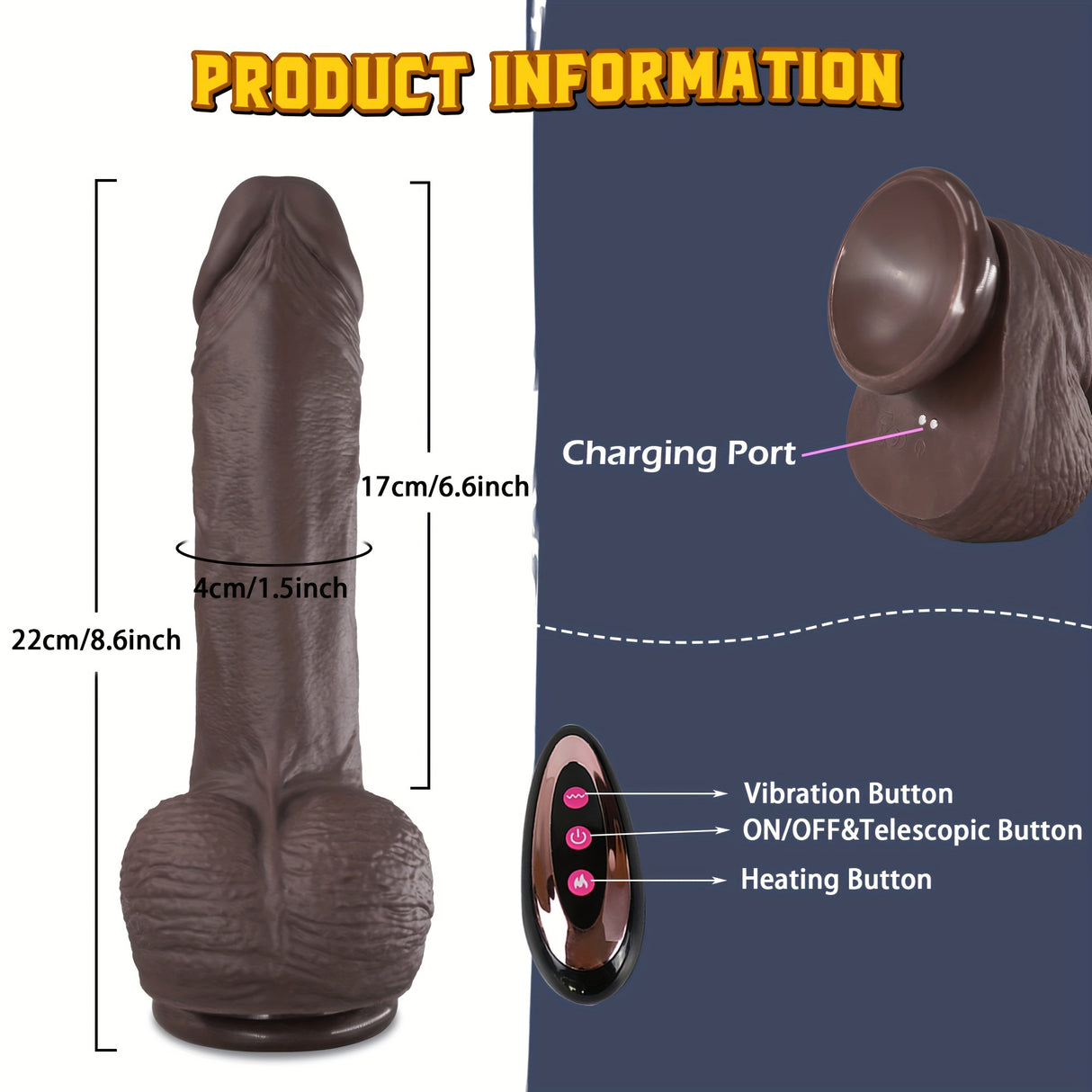 YIQU 4-in-1 Realistic Thrusting Dildo With 10 Inserts 10 Vibration