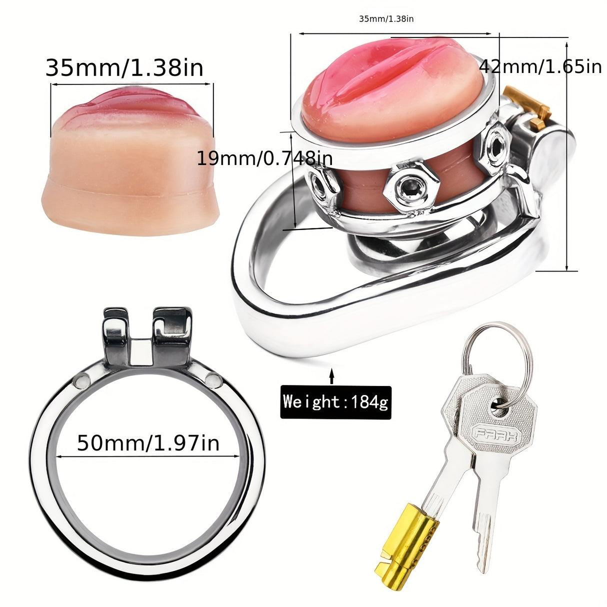 FRRK-411 Stainless Steel Pink Vagina Shap Male Chastity Cock Cage Device