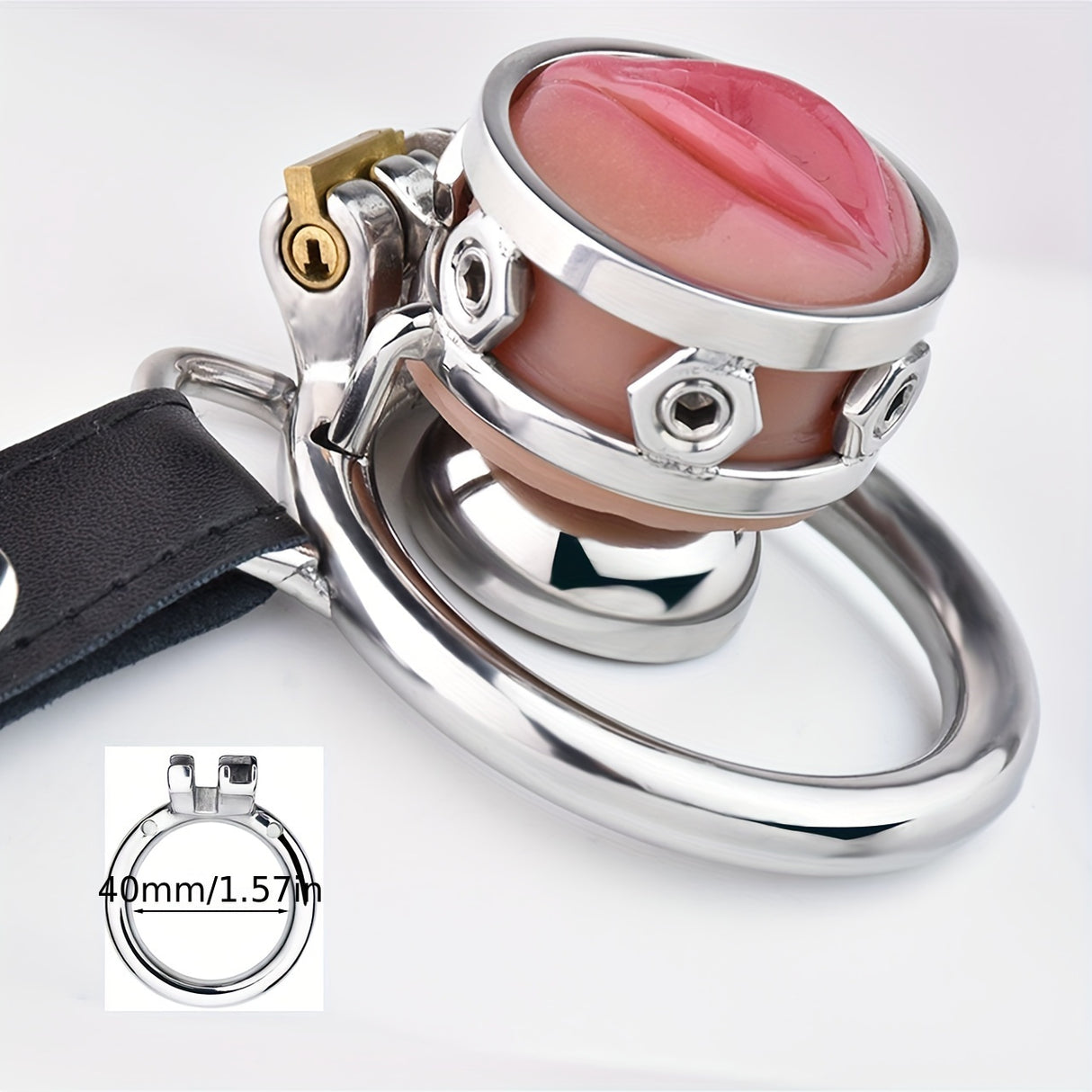 FRRK-411 Stainless Steel Pink Vagina Shap Male Chastity Cock Cage Device