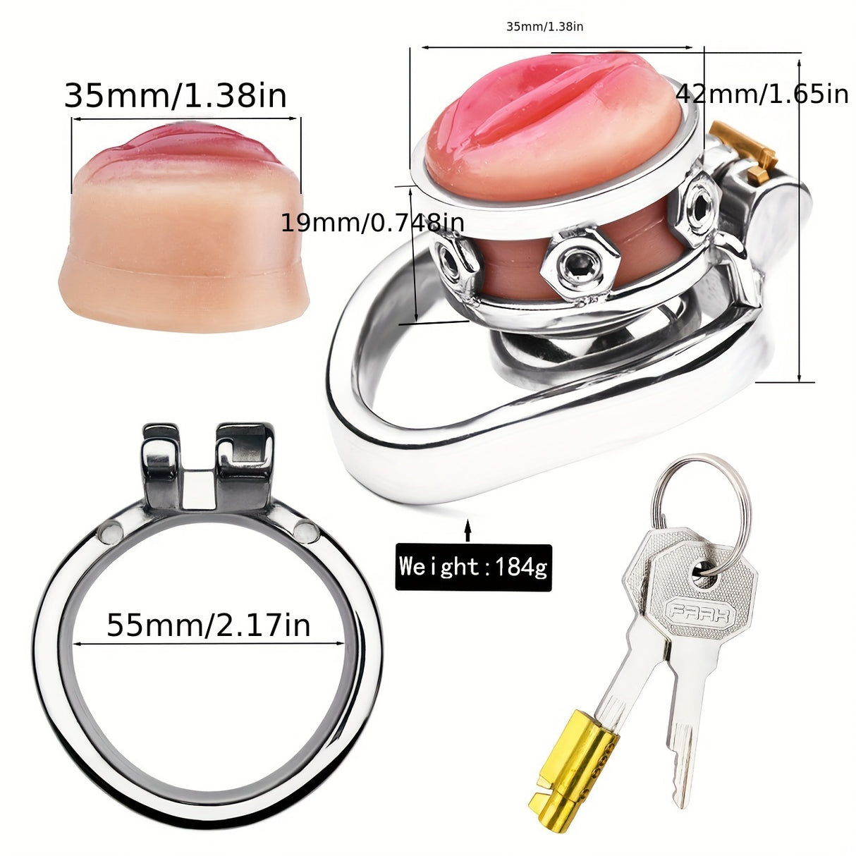 FRRK-411 Stainless Steel Pink Vagina Shap Male Chastity Cock Cage Device