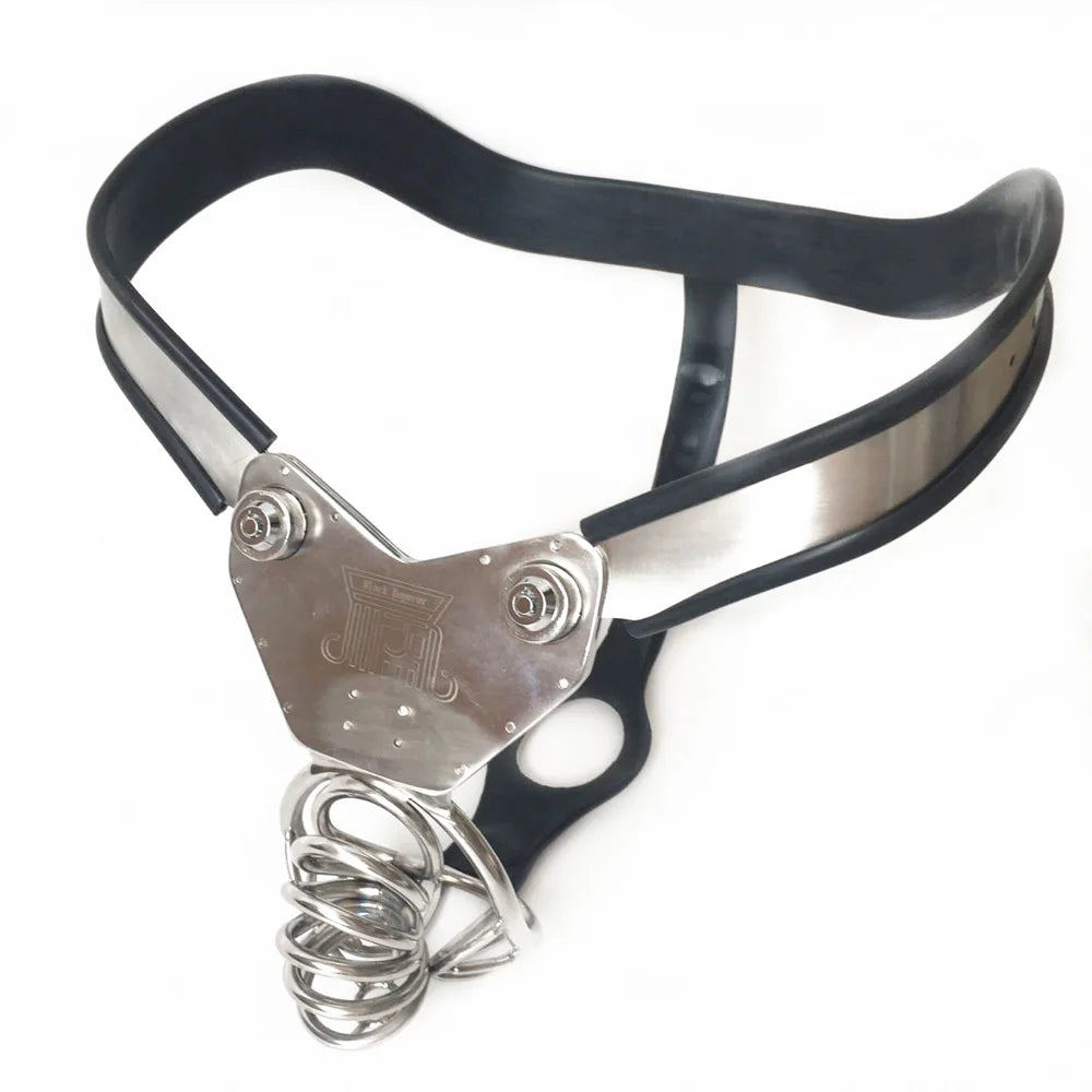 Black emperor stainless steel restraint belt chastity cage