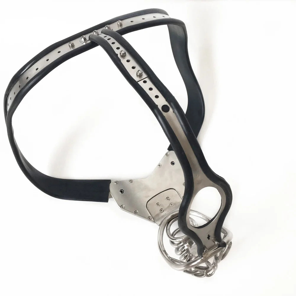 Black emperor stainless steel restraint belt chastity cage