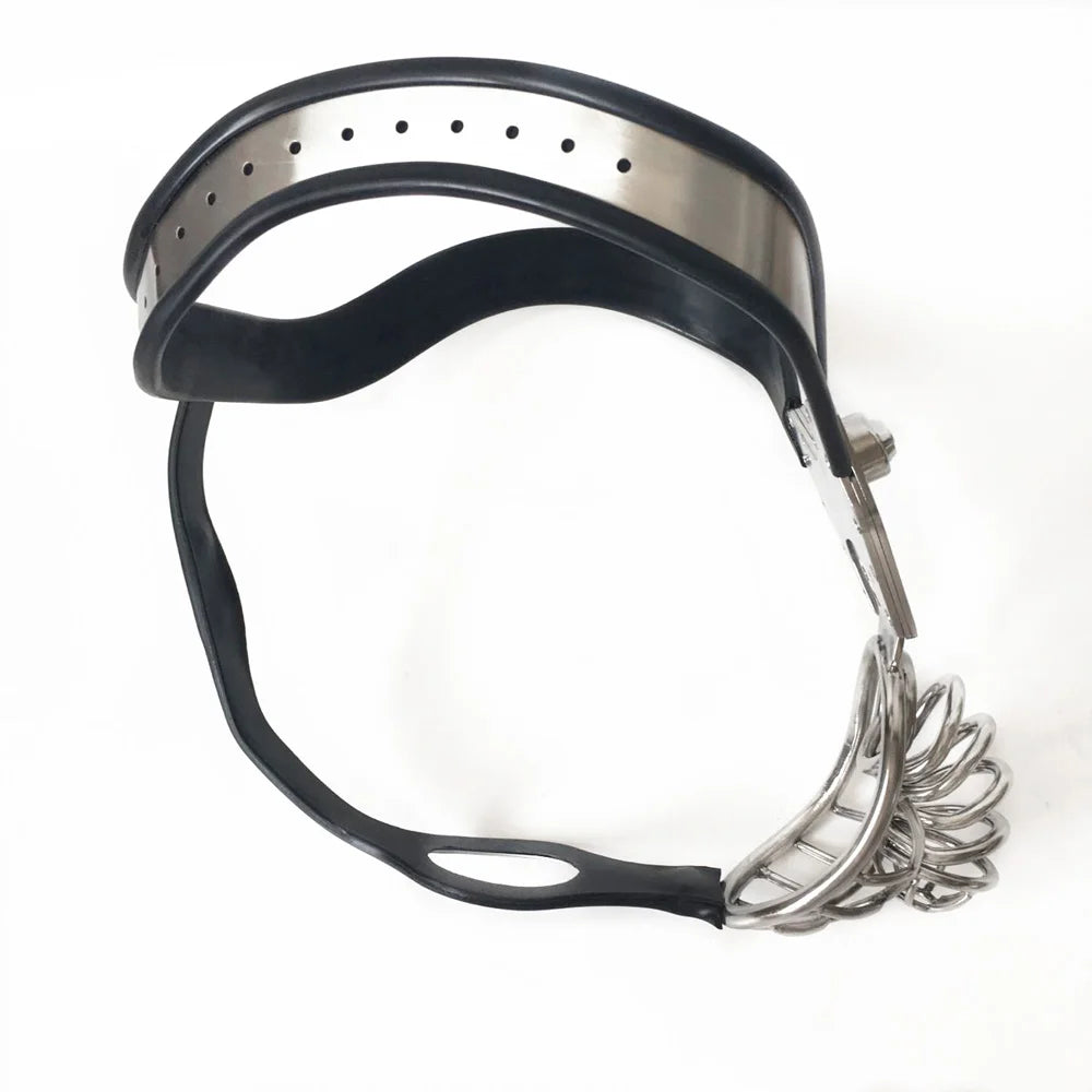 Black emperor stainless steel restraint belt chastity cage