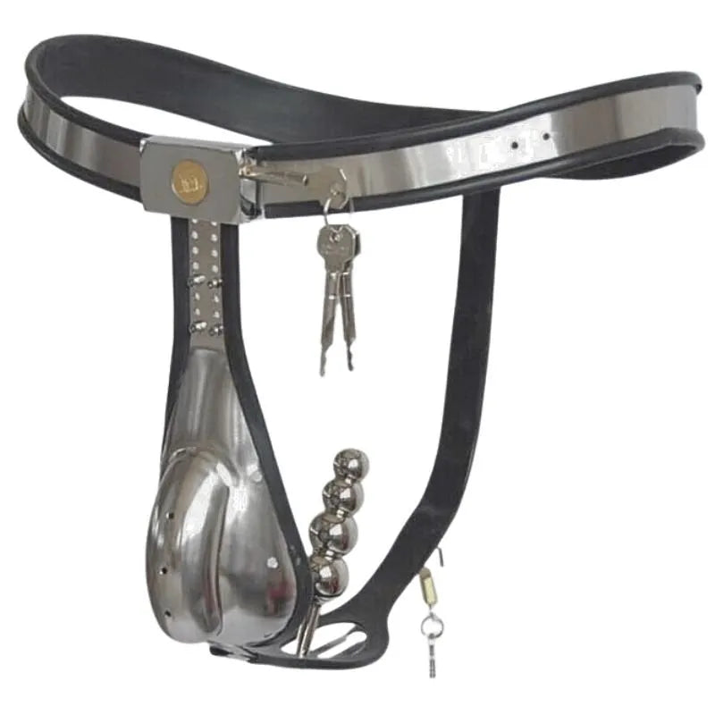 Black Emperor Stainless Steel Male Chastity Belt With Anal Bead