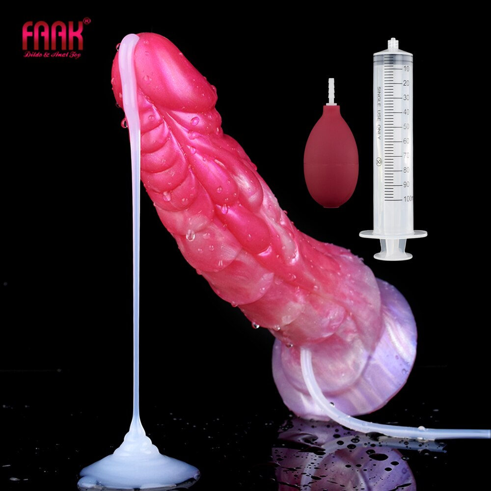 FAAK Squirting Curved Horse Penis Ribbed Ejaculation Dildo