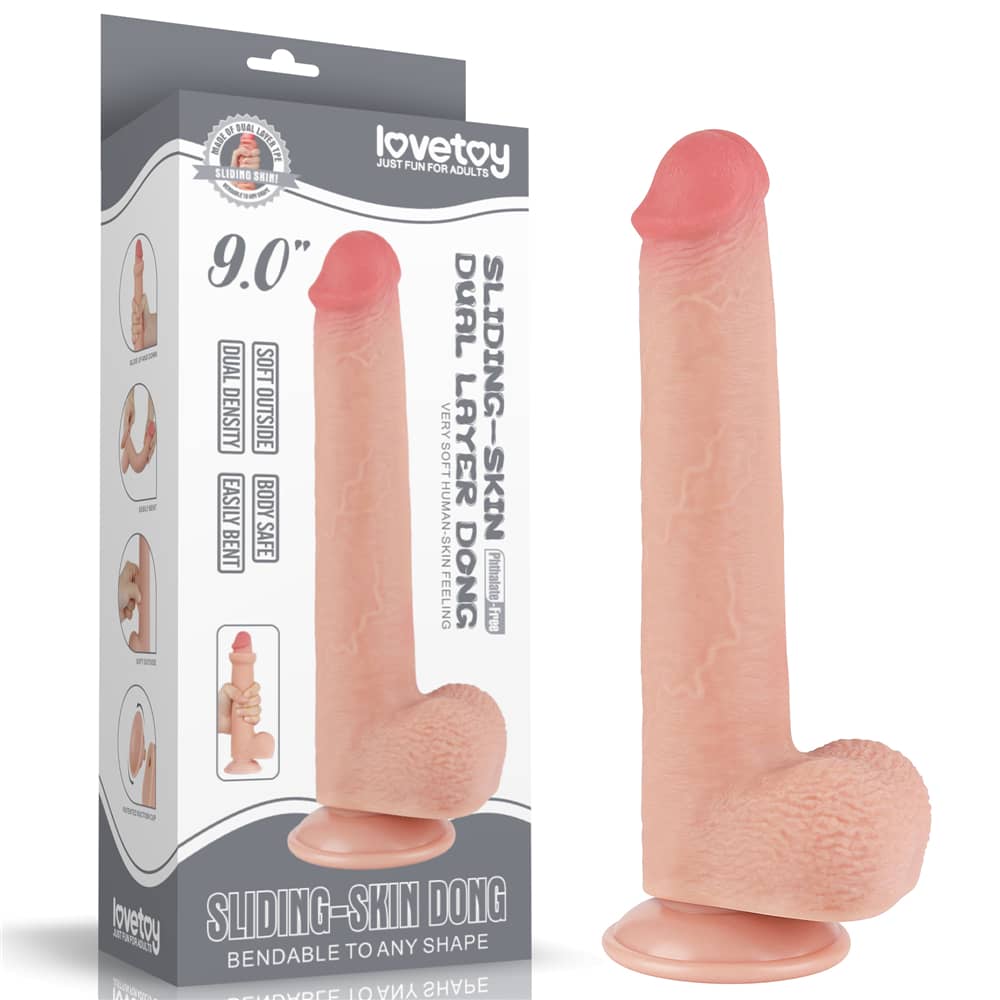 9'' Sliding Skin Dual Density Dildo With Balls