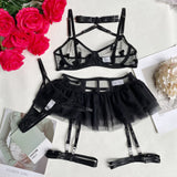 Heartshaped Decoration Garter Delicate Transparent Bra Lingerie Sets