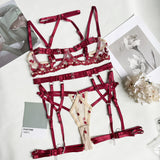 Heartshaped Embroidery Lace Sensual Lingerie Thong Garter Lingerie Set