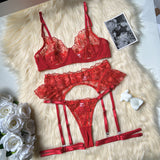 High-end Embroidery Lace With Garter Belt See-Through Lingerie