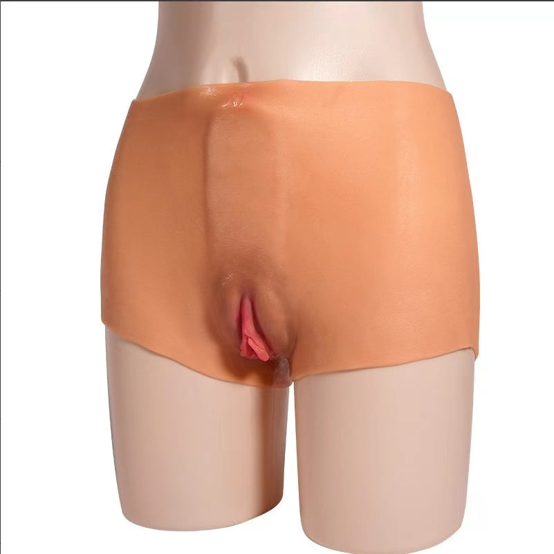 Honeysx LES Wearable masturbator leather pants with women's labia labium for gay sex toy