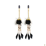 LOVE RING Boho Feather Nipple Clamps with Small Brass Bells