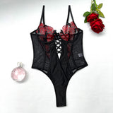 Lace Embroidery Thong Sheer Teddy Sexy Lingerie Set