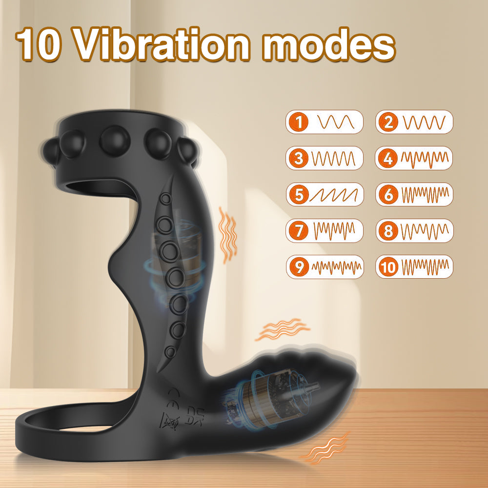 Leo Vibrating Double Penetration Strap-On Cock Ring