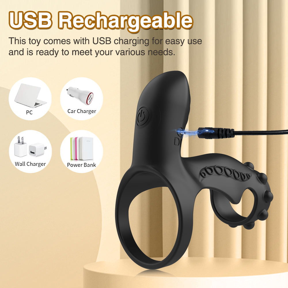 Leo Vibrating Double Penetration Strap-On Cock Ring