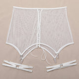 Mesh See-Through Sexy Garter Belt Cross Strap Sexy Lingerie Set