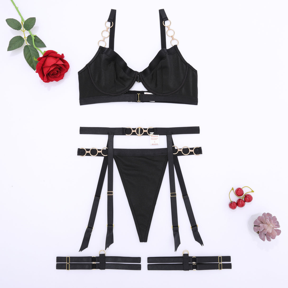 Metal Chain Cross Strap Bra and Garter Sexy Lingerie Set