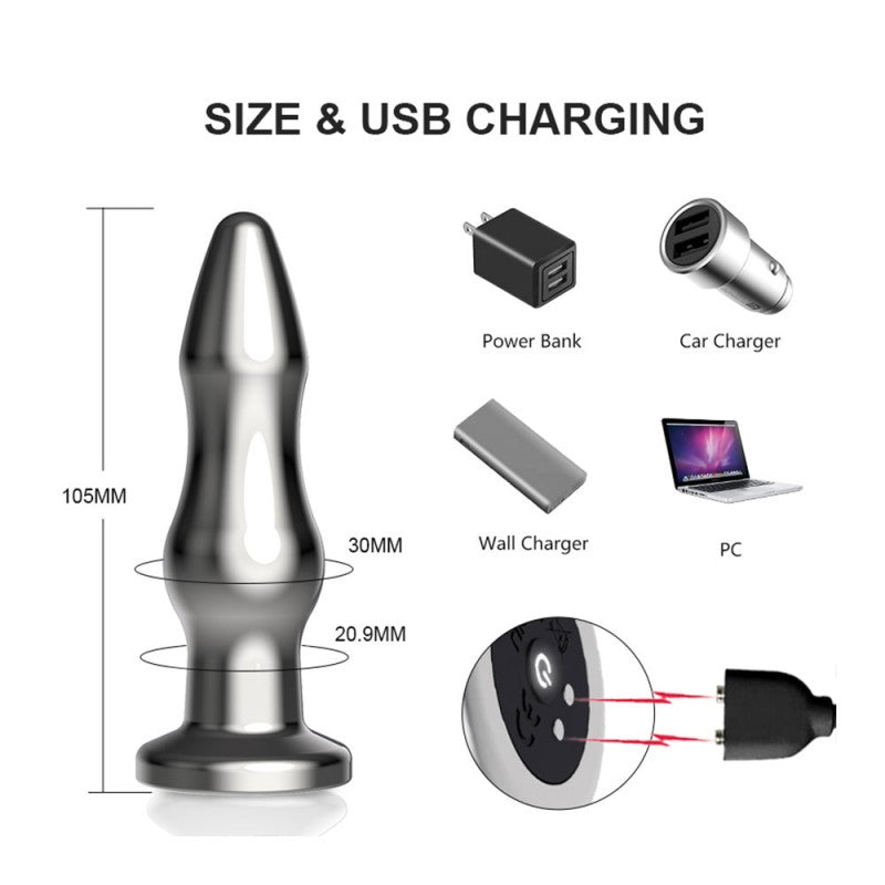 Metal Vibrating Anal Plug with Remote Control Magnetic Rechargeable