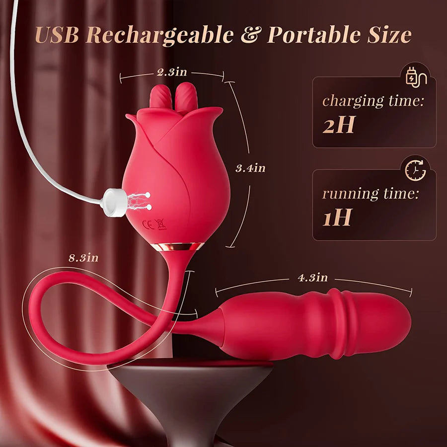 Misyo 3 in1 Dual Tongue Licking Stimulation Insertable Rose Toy