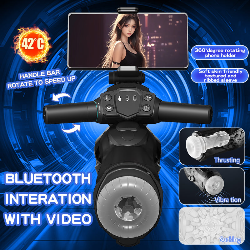 Motorcycle Thrusting vibrating sucking warming Male Masturbator with Bluetooth