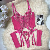 Mesh Embroidery Lace Transparent Sexy Bra suit With Thong