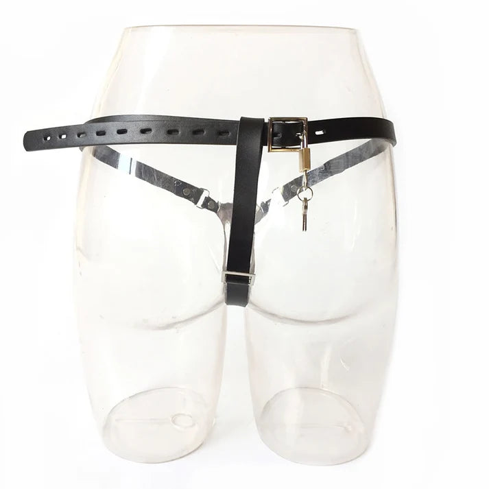 Black Emperor PU Leather Locking Chastity Belt For Women