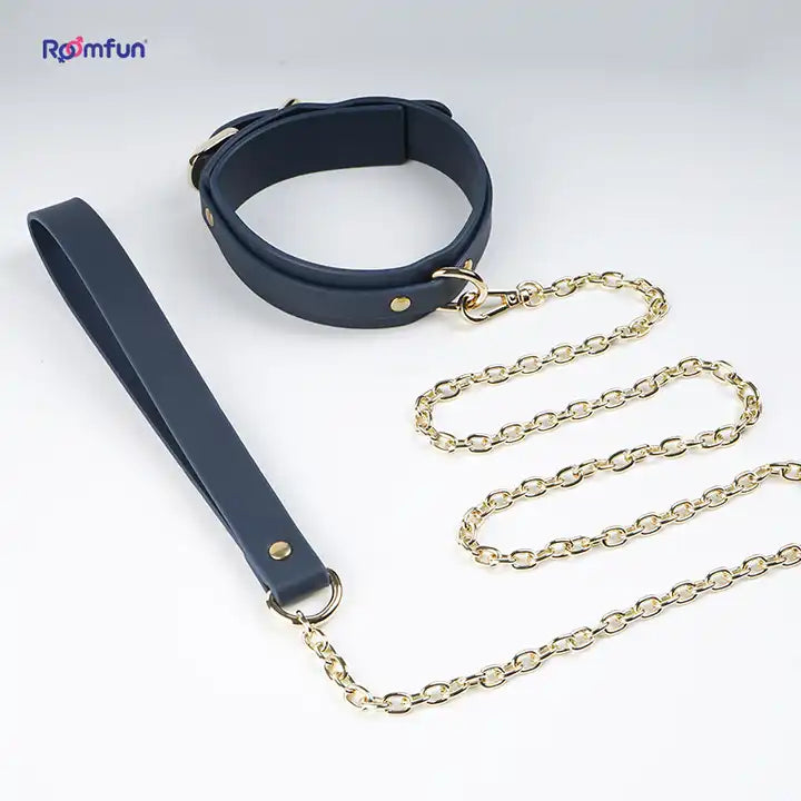 Roomfun®Bdsm Faux Leather Padded Collar With Leash Sex Bondage Restraint For Adult Foreplay