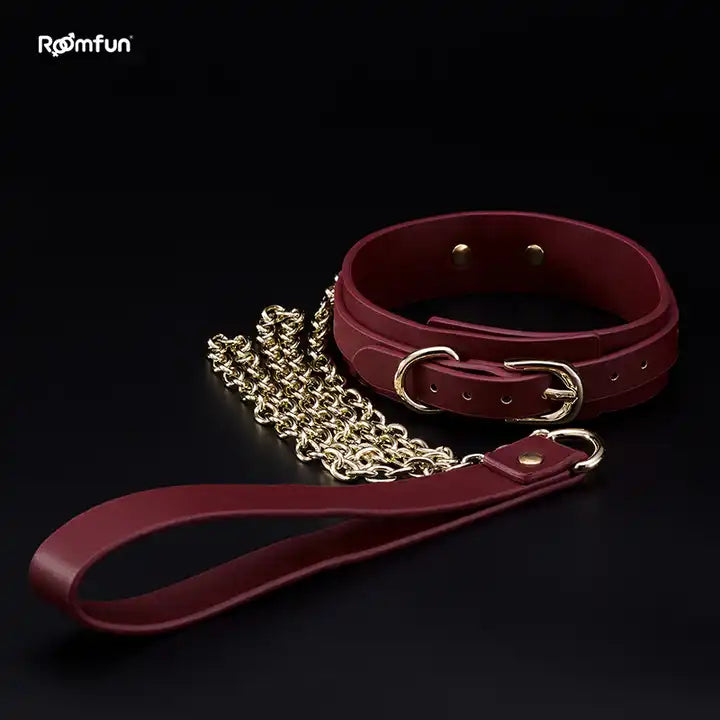 Roomfun®Bdsm Faux Leather Padded Collar With Leash Sex Bondage Restraint For Adult Foreplay