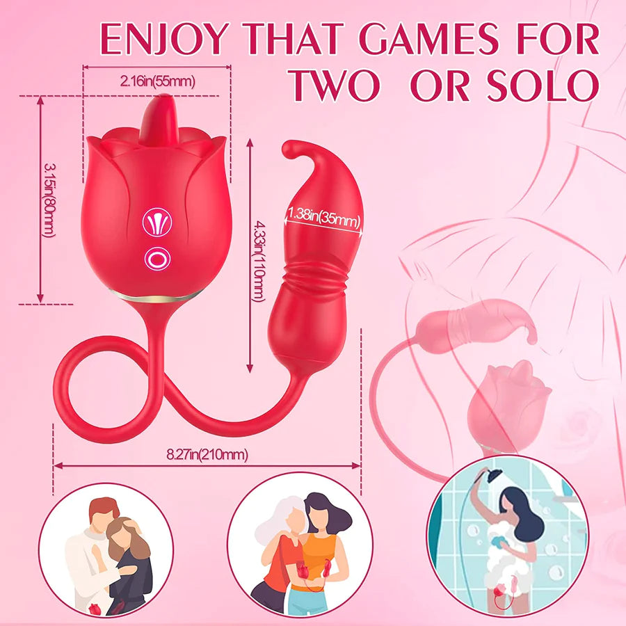 SHD S54 Tongue Licking and Thrusting G-Spot Massager Rose Vibrator